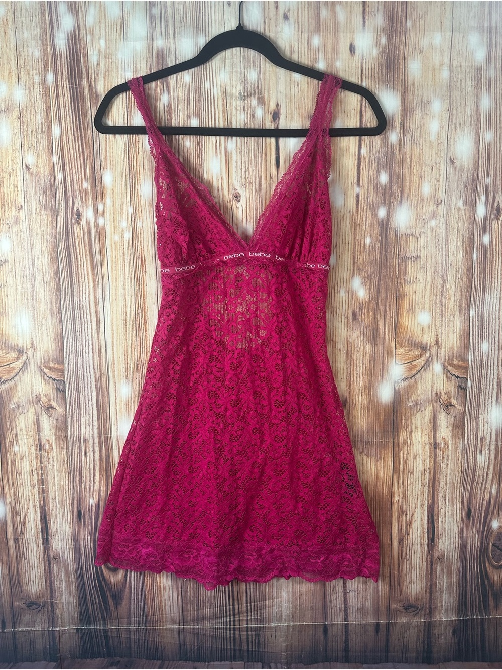 Y2K Bebe Fuchsia Lace Chemise Nightdress Size Medium